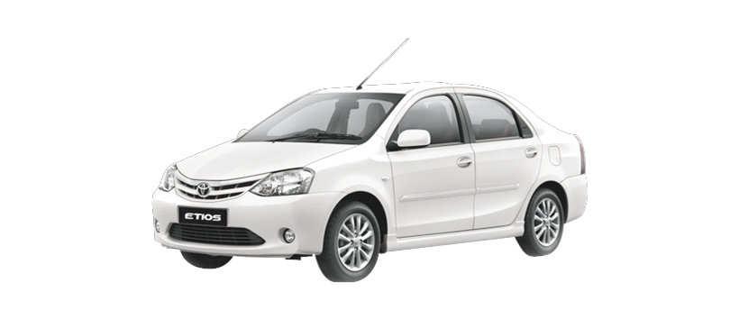 White Toyota Etios shown from the front three-quarter angle